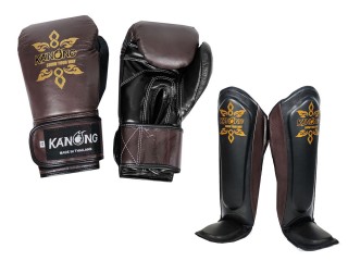 Guantes de Boxeo + Espinilleras de cuero Kanong : Marrón/Negro